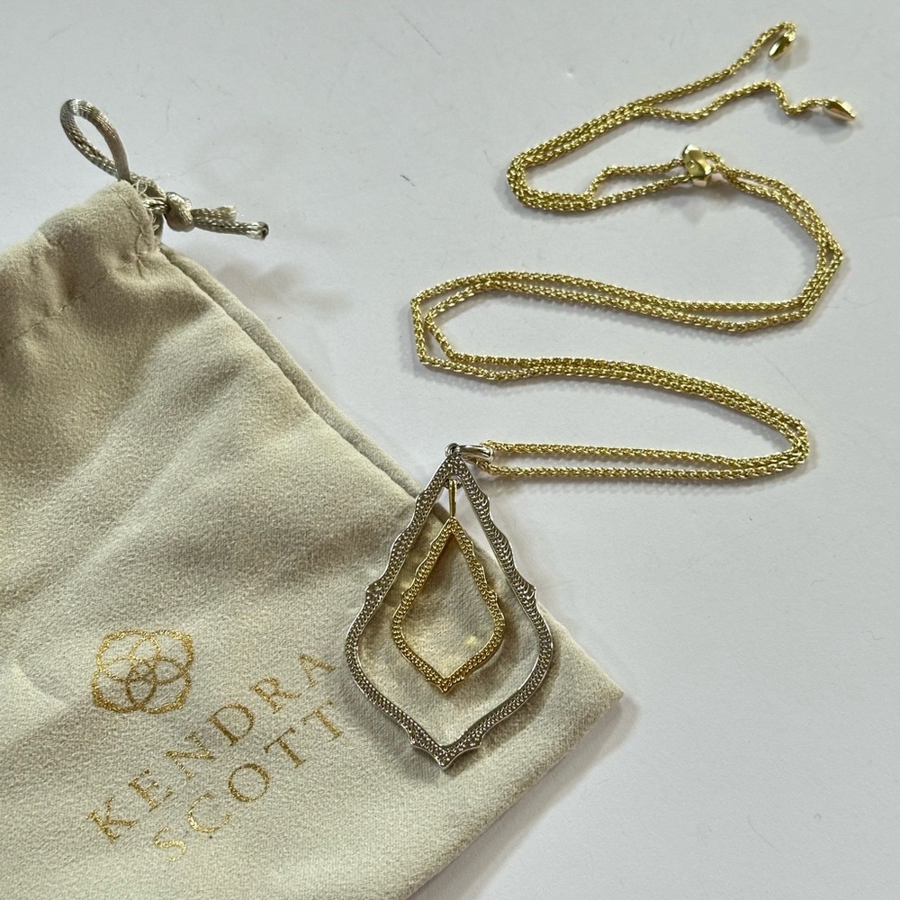 Kendra Scott Simon Silver Gold Dual Tone Adjustable Pendant Necklace